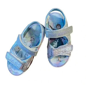 Disney Frozen Sparkles Elsa Light Up Silver Blue Girls Toddler Sandals SZ 11
